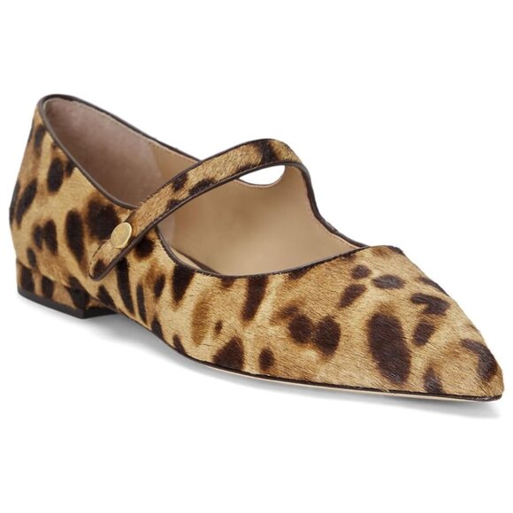 NIB Lauren Ralph Lauren Londyn Leopard Print Haircalf Mary Jane Flats 6 B Brown - Picture 1 of 16